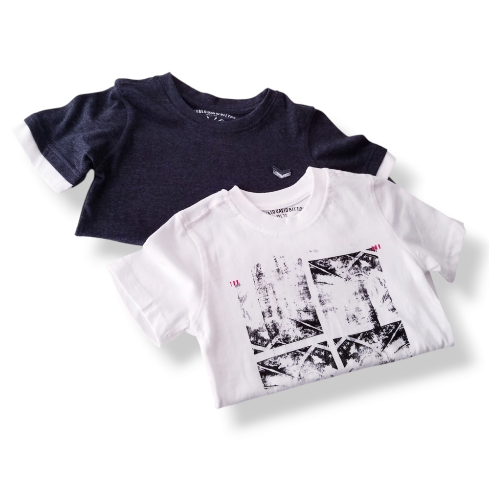 Buffalo David Bitton Bundle of Two Boys T-Shirts- Charcoal Gray & White Graphic